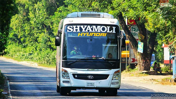A luxury Hyundai bus of Shyamoli Paribahan